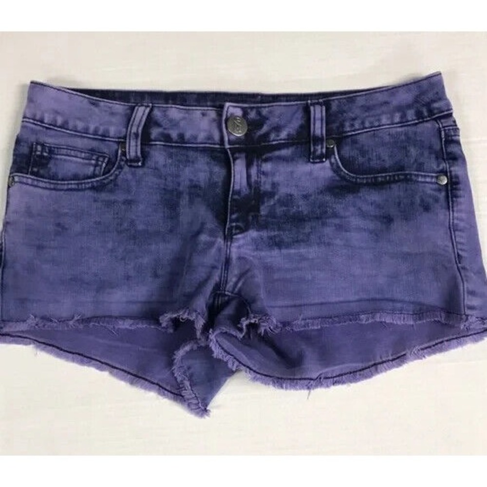 DECREE Purple Black Micro Mini Jean Shorts Juniors Womens Sz 5 Denim‎ Jorts